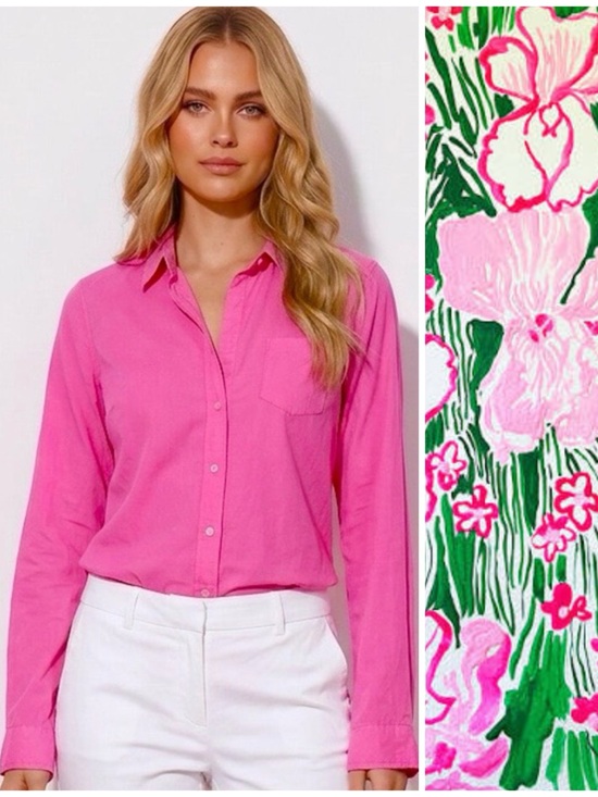 Lilly Pulitzer Tops - Lilly Pulitzer Shirt Cotton Small Anna Maria Pink Palm Beach Button Up Preppy